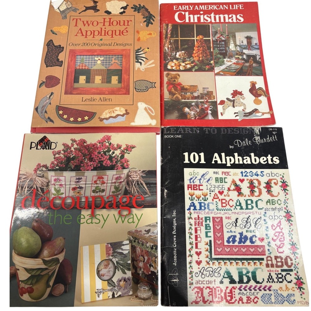 Vintage Craft Book Lot Applique Cross Stitch Decoupage Christmas Projects Books